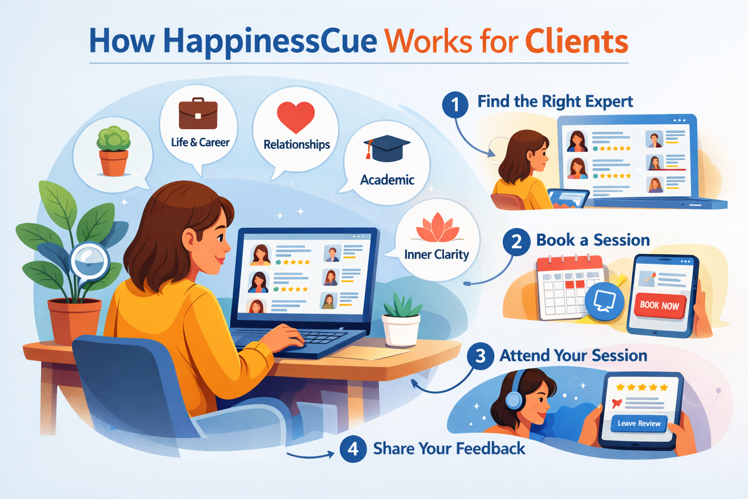 How HappinessCue Works for Clients