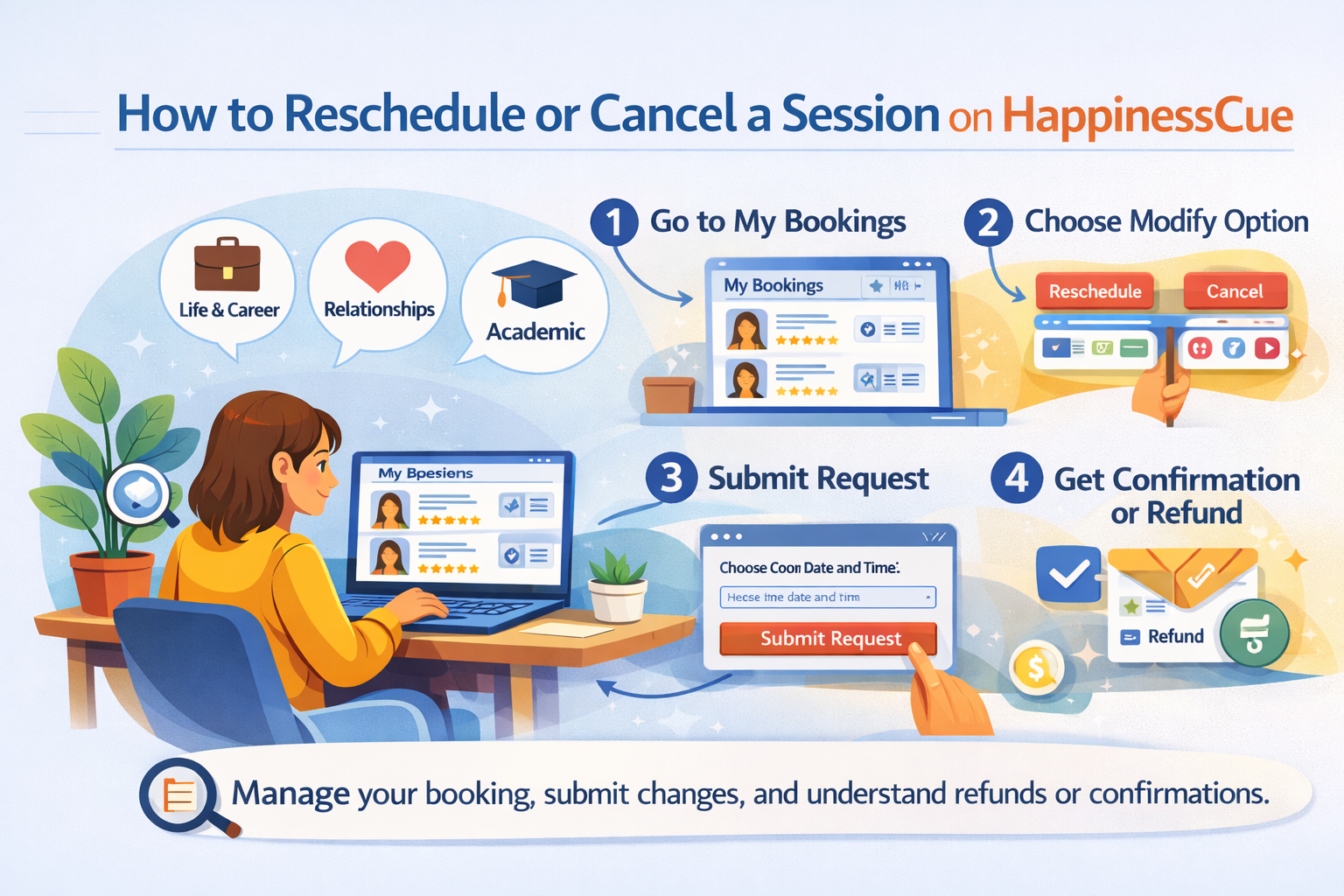How to Reschedule or Cancel a Session on HappinessCue