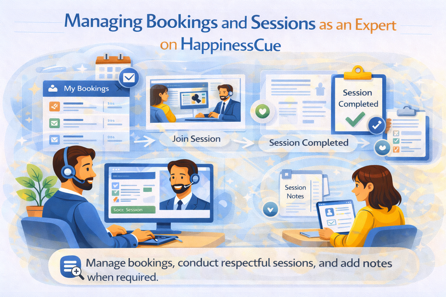 Managing Bookings and Sessions as an Expert on HappinessCue